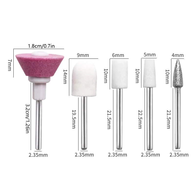 5Pcs/Set Portable Nail Pedicure Polishing Adamas Easy to clean Nail Tool Nail Specific Tools Nail Drill Bit Remove Dead Skin