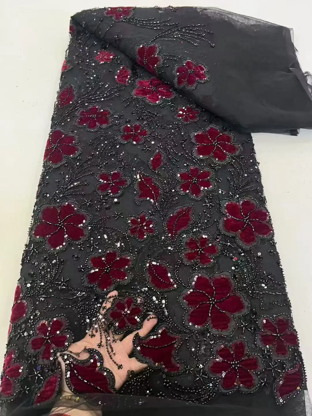 

Nigerian Sequins Party Lace African Beads Lace Fabric 2025 High Quality 5Yards African French Tulle Net Lace Wedding sewing