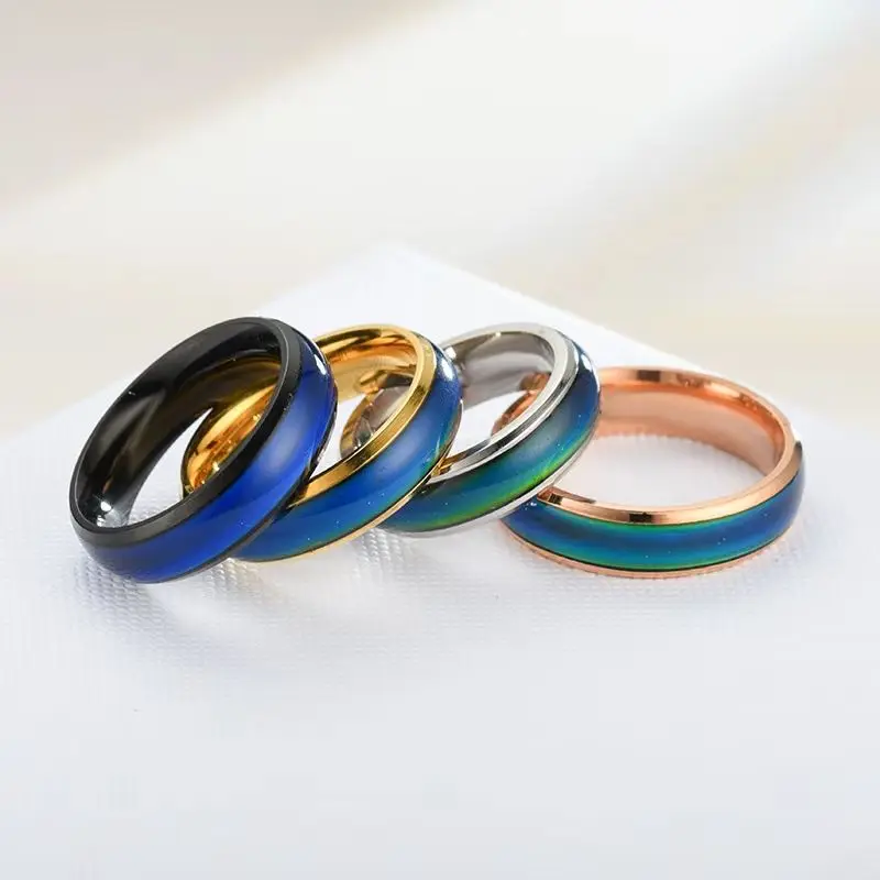 Stainless Steel Changing Color Rings Mood Emotion Temperature Indicator Glazed Tone for Women Men Couples Fine Jewelry Gift