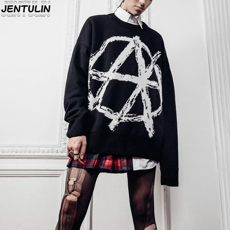 

Fashion Winter clothing oversized A Letter pullover sweater women's Y2K street hip-hop Harajuku loose Long sleeve Unisex sweater