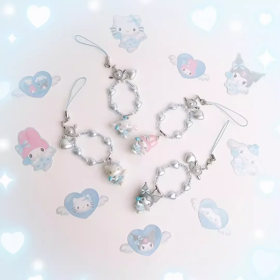 2024 Sanrio Dream Angel Wings Series 2 Melody Kuromi Cinnamoroll Kitty Pendant Cell Phone Chain Album Card Holder Anime Toy Gift