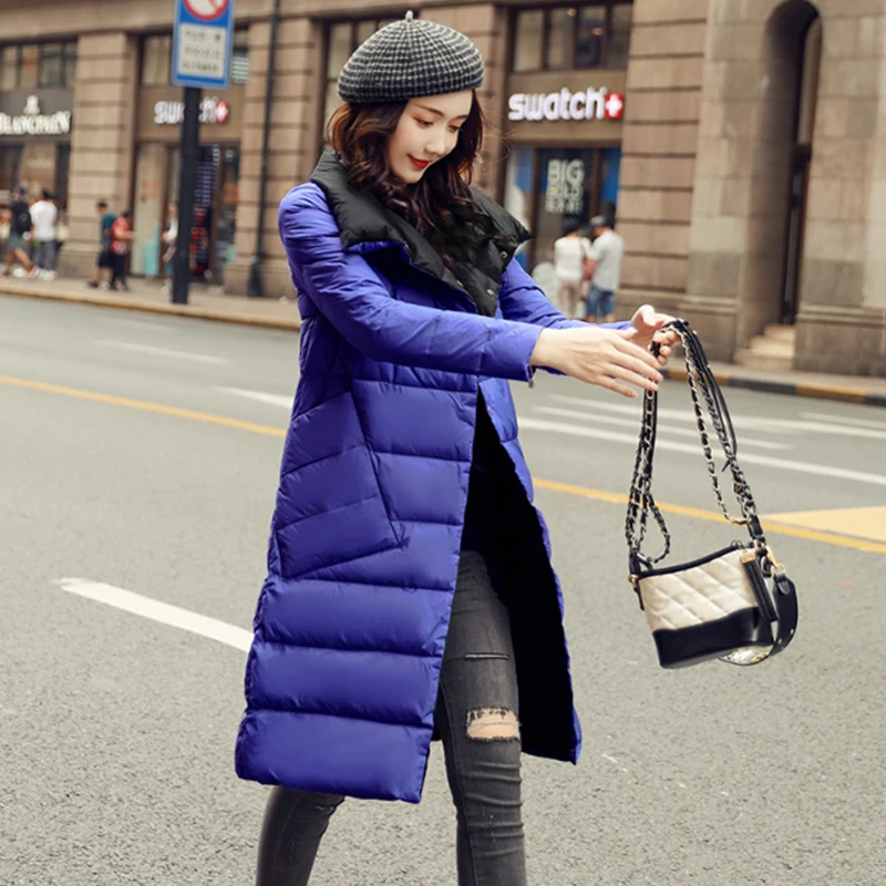 FTLZZ New Winter Elegant Women 90% White Duck Down Coat Double Sided Long Jacket Casual Loose Button Warm Snow Outwear