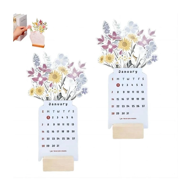 

2PCS 2024 Bloomy Flowers Desk Calendar, Desk Calendar 2024, Mini Desk Calendar, 2024 Flower-Themed Calendar