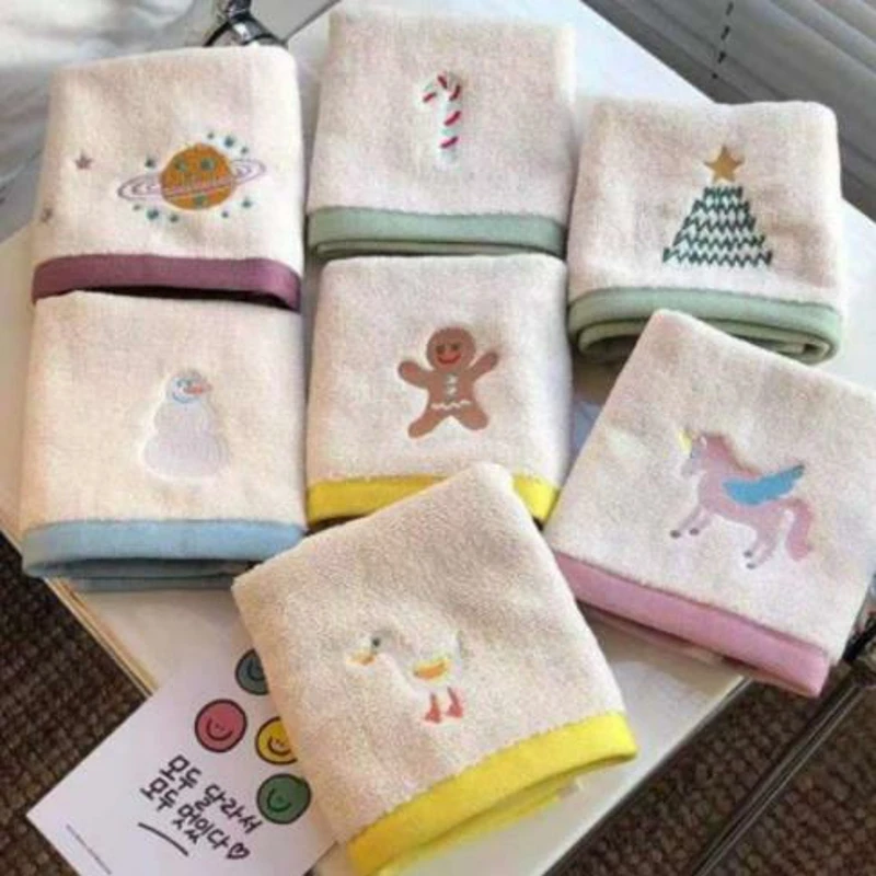 Cotton Face Towel for Children, Household Washing a Face Towel, Bath Towel, Color Embroidery