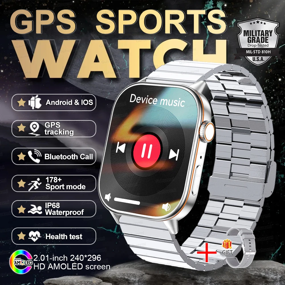 Neue GPS-Militär-Smartwatch mit Eingebautem GPS-Kompass Höhenmesser Barometer 10ATM IP69K Wasserdicht AMOLED BT-Anruf Smartwatch