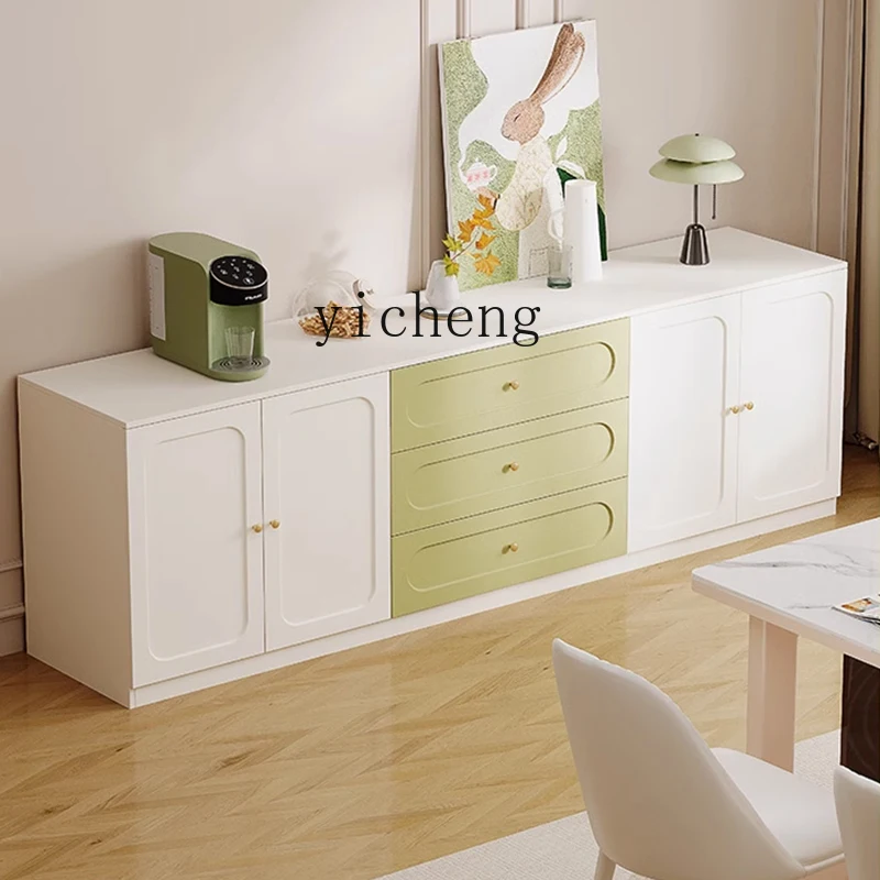 

ZK cream style dining side cabinet wood living room storage locker against the wall multi-functional low side bedroom chest