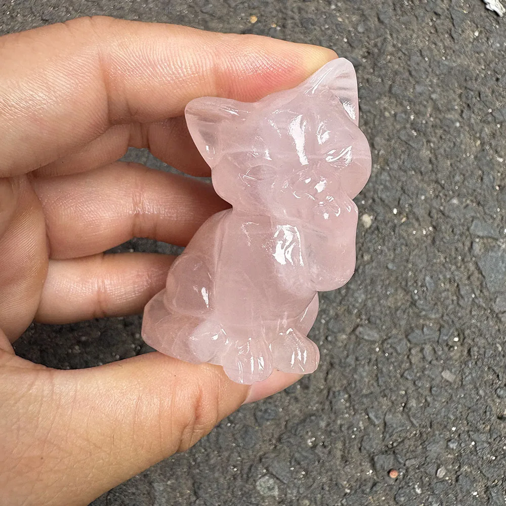 Custom 6cm Rose Quartz Cat Crystal Carving - Handcrafted Healing Gemstone Kitty Figurine for Home Decor