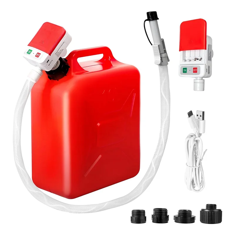 Automatische Kraftstofftransferpumpe 51'' extra langer Schlauch, 4 Dosenadapter für Öl, Diesel. Schnelle und sichere tragbare Benzinkanisterpumpe