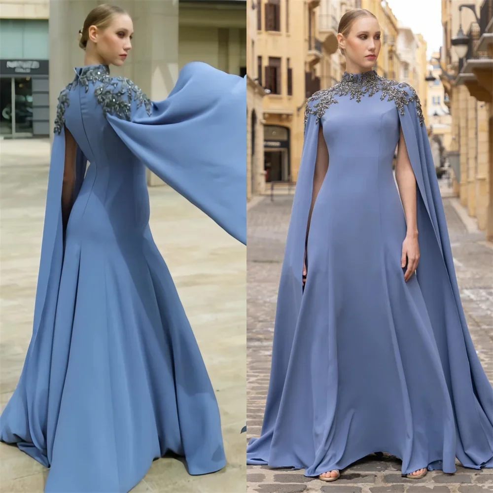 

Saudi Arabia Evening Gown Prom Dress Scoop Neckline A-line Floor Length Skirts Stole Bespoke Occasion