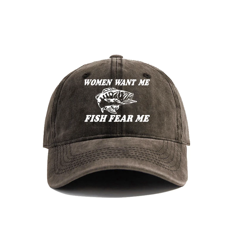 Women Want Me Fish Fear Me Baseball Cap Summer Distressed Dad Hats Men Outdoor Fisherman Caps MZ-478