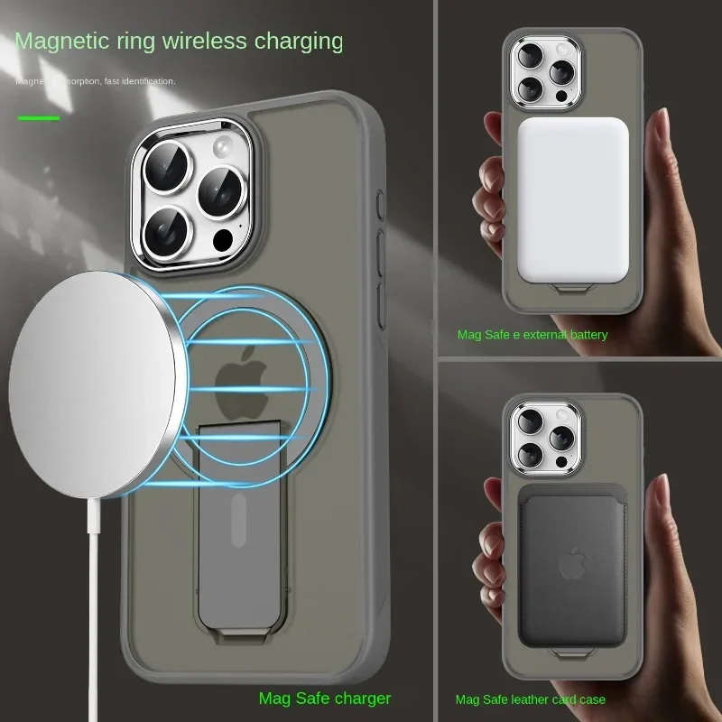 Stand Phone Case For iPhone 15 14 Plus 13 12 11 Pro Max Magnetic for Magsafe Wireless Charge Matte Shockproof Bumper Clear Cover