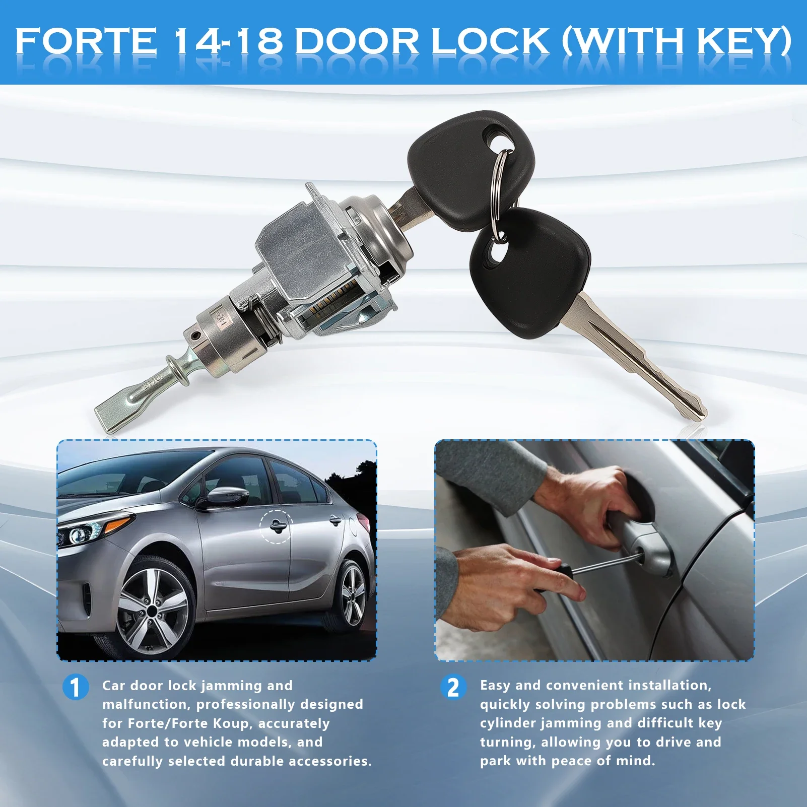 

81970A7A00 Driver Front Left Side Door Lock Cylinder & 2 Key 81970-A7A00 for Forte 2014-2018 Forte Koup 2014-2016