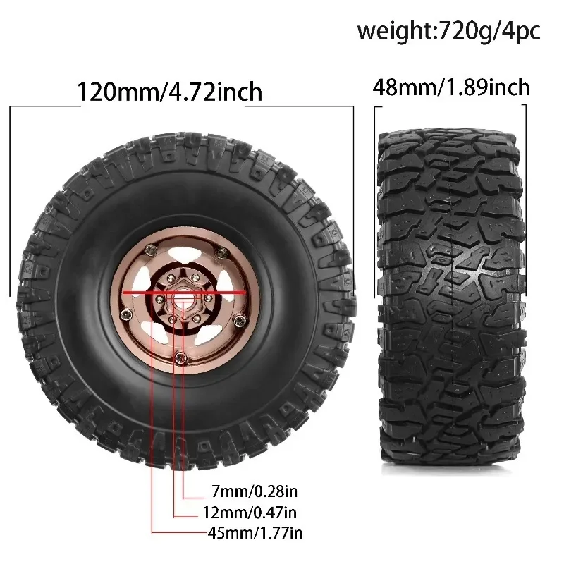 1.9 Beadlock Wheel Aluminum and 1.9 RC Crawler Tires for Trxs TRX4 Axial SCX10 SCX10 II III Redcat Gen 8