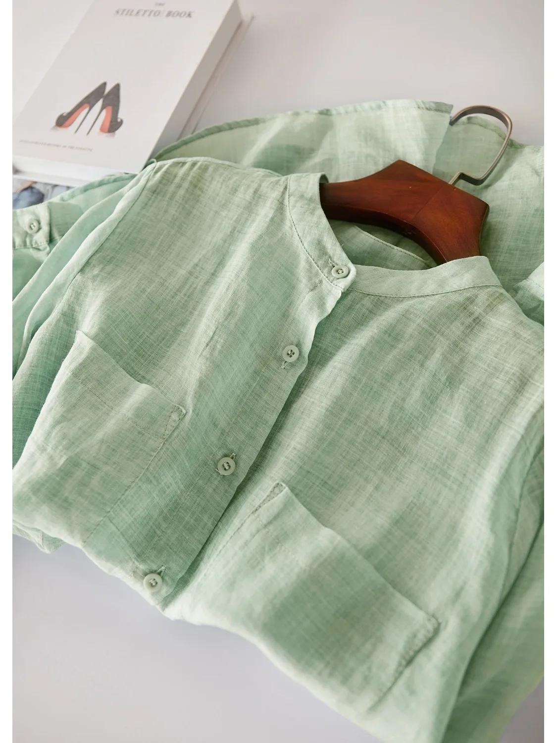 سترة نسائية كاجوال من القطن والكتان مستديرة Ne irt رفيعة قابلة للتنفس وفضفاضة قابلة للتنفس طويلة Sve مفتوحة لموسم الخريف #3