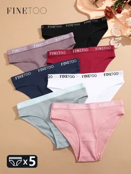 FINETOO 5Pcs Cotton Ribbed Striped Panties Women's Stretchy Belt Underwear Low Waist Breathable Briefs Casual Plus Size Lingerie