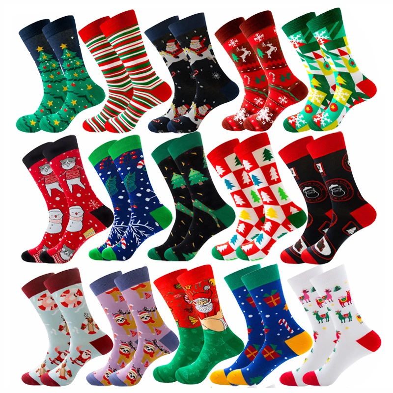 Men Women Socks Lover Christmas Halloween Celebrate Santa Elk Gift Party Biscuits Snow Happy Funny Tide Cotton Socks EU38-46