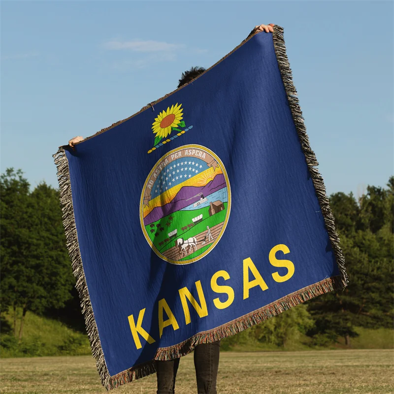 Gaslight Gatekeep Girlboss Kansas United States of America Jacquard Fringed Woven Throw Blanket