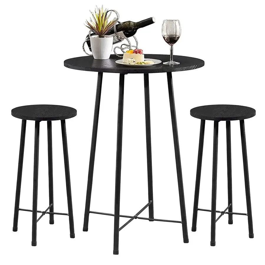 

3 Piece Pub Table and Chairs Sets Counter Height Bistro Bar Sets with 2 Barstools for Kitchen Breakfast Nook, Small Space, Apar