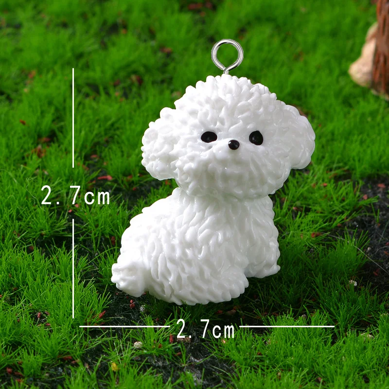 Miniatura Peludo Bichon Francês Pequeno Cão Resina Encantos, Kawaii Pet Gargantilha, DIY Artesanato Brinco, Chaveiro Jóias Fazer, 8Pcs