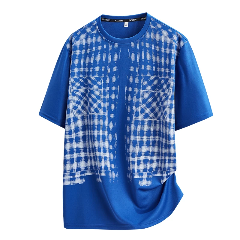 

Мужская модная футболка с принтом, короткий рукав, летняя, тонкая, дышащая, быстросохнущая, из ледяного шелка, для бега и тренировок на открытом воздухе, с круглым вырезом, спортивный топ