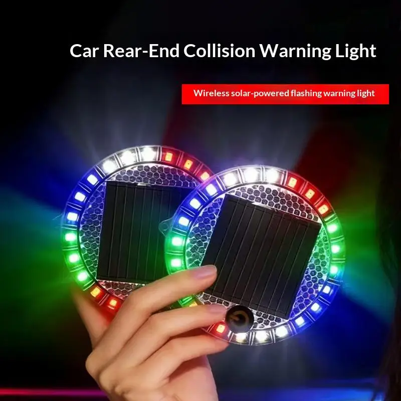Solar Car Round Warning Light LED Flashlight Indicator In-Night Caution Strobe Warning Light Running Lamp For All Vehicle