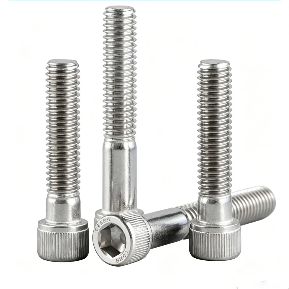 1/4-20 UNC Thread DIN912 SUS304 Stainless Steel Hex Socket Knurled Cap Head Screws Allen Bolts Full/Partial Threaded