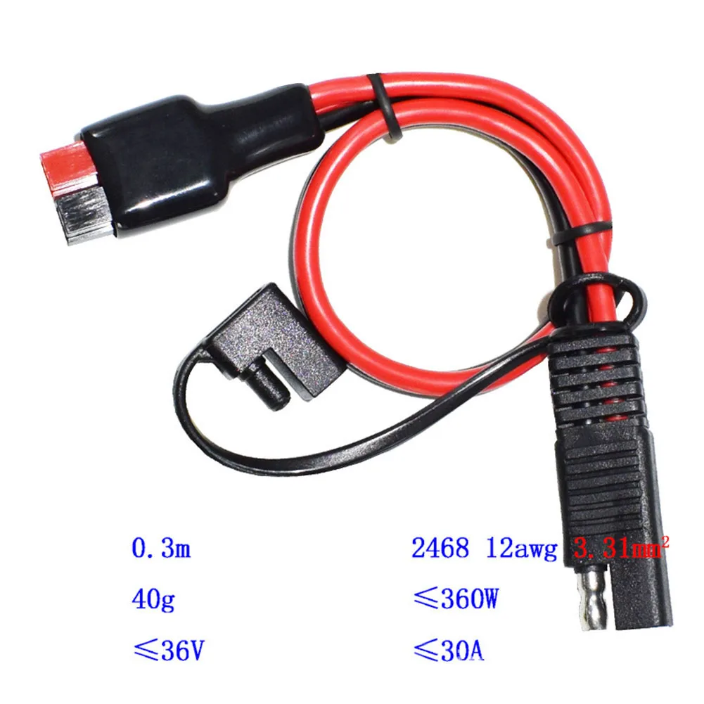 SAE to 30A Connector Cable for Solar Panel For RV and Boat Battery Charging with 2 Core 12AWG Wire and PVC Insulation