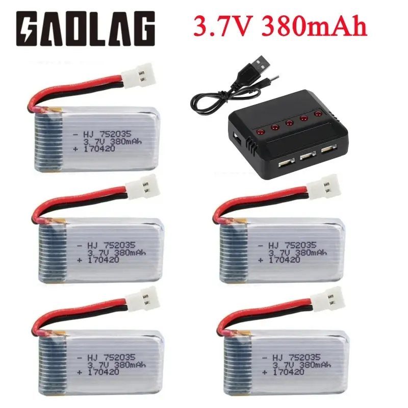 High Capacity 380mAh LiPo Battery with 3.7v for Hubsan X4 H107 Series/ JD385 Compatible JD388 Drones 752035 Spare Batteries