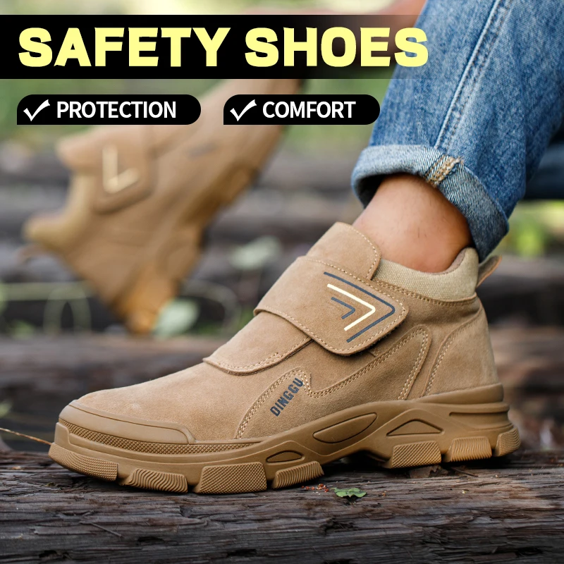 Men's Safety Shoes Puncture-Proof Steel Toe Anti-Smashing Anti-Skid Shock-Absorbing Work Boots for Men