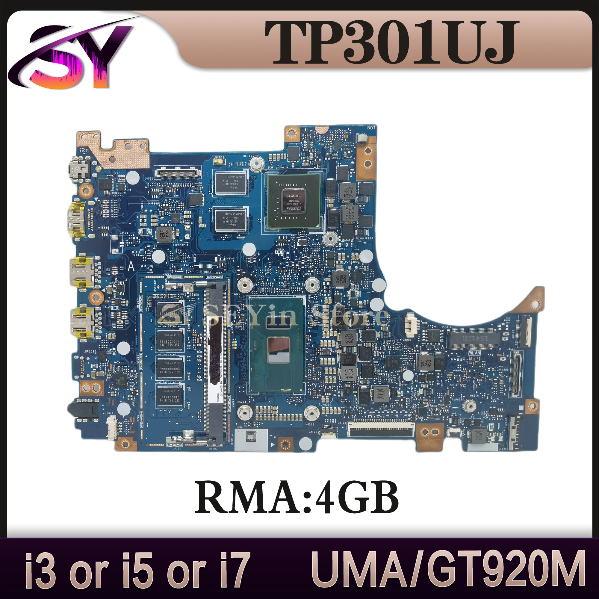 

Notebook Mainboard For ASUS Vivobook Flip TP301UJ TP301UA TP301U Q303UA Laptop Motherboard i3 i5 i7 4GB/RAM UMA/GT920M