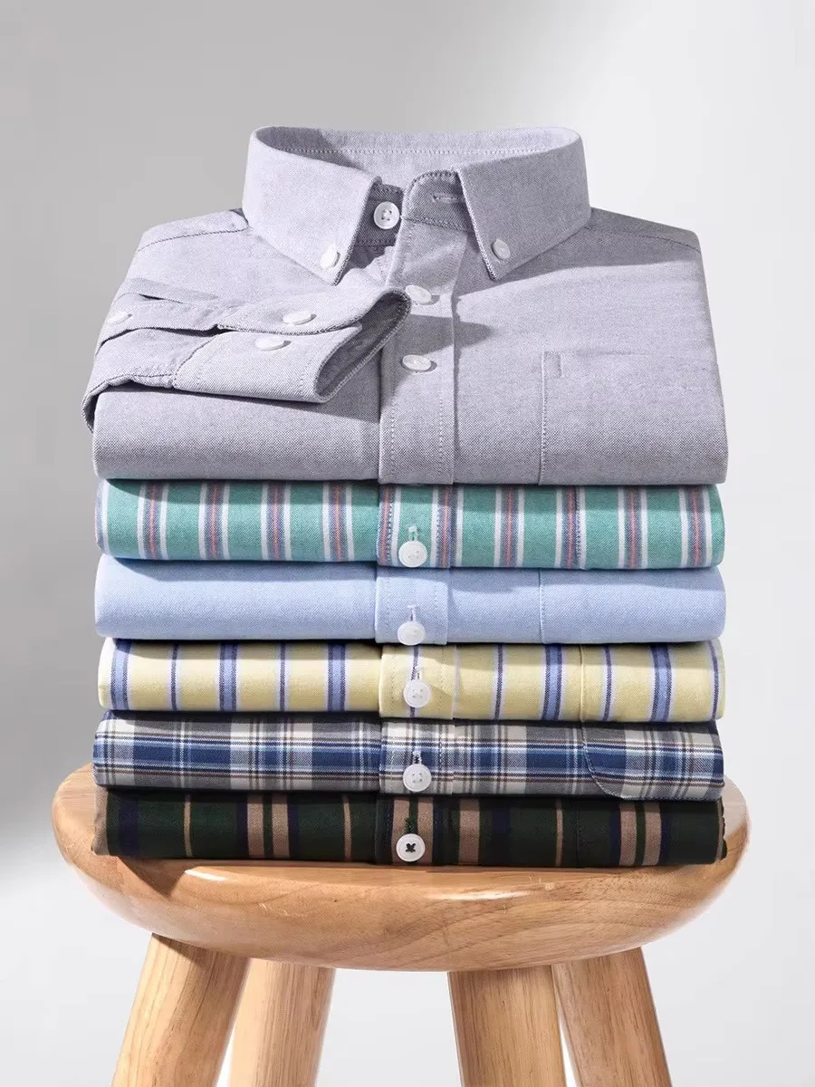 7XL Koszule męskie z długim rękawem Flanelowe Bardzo grube 100 bawełny Biznesowe Regular Fit Męskie koszule flanelowe w kratę z długim rękawem — zdjęcie 2