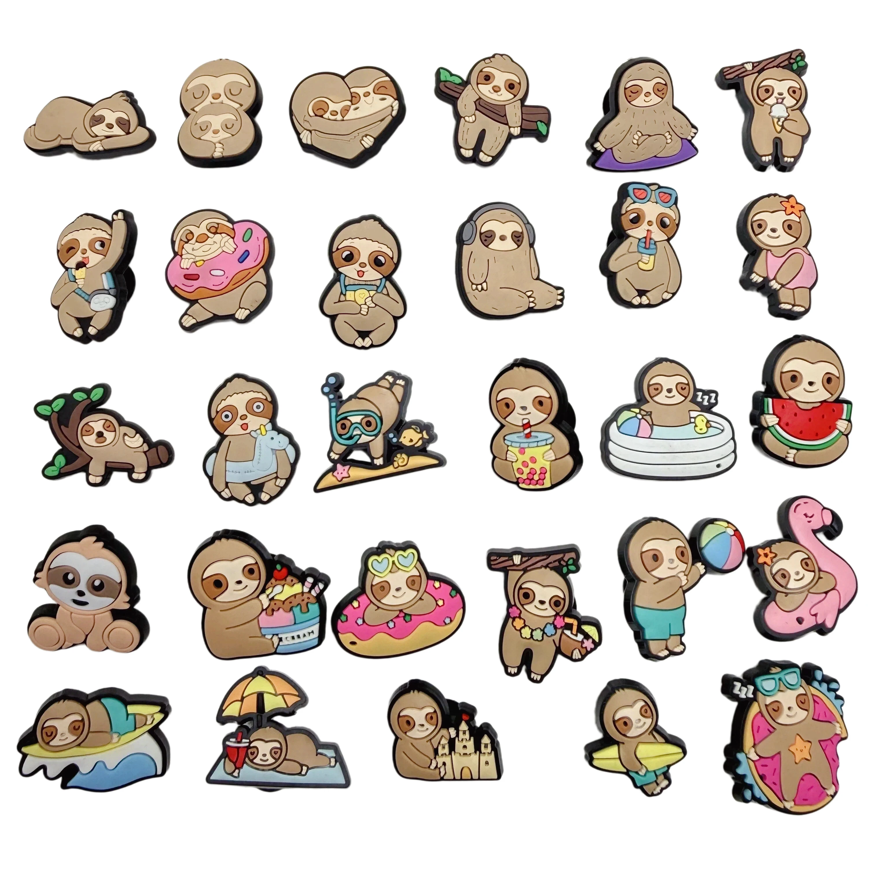 29-100pcs Kawaii Sloth PVC Sandals Shoes Charms Accessories Clogs Animal Garden Shoe Buckle Decoration Fit Birthday Party Gift