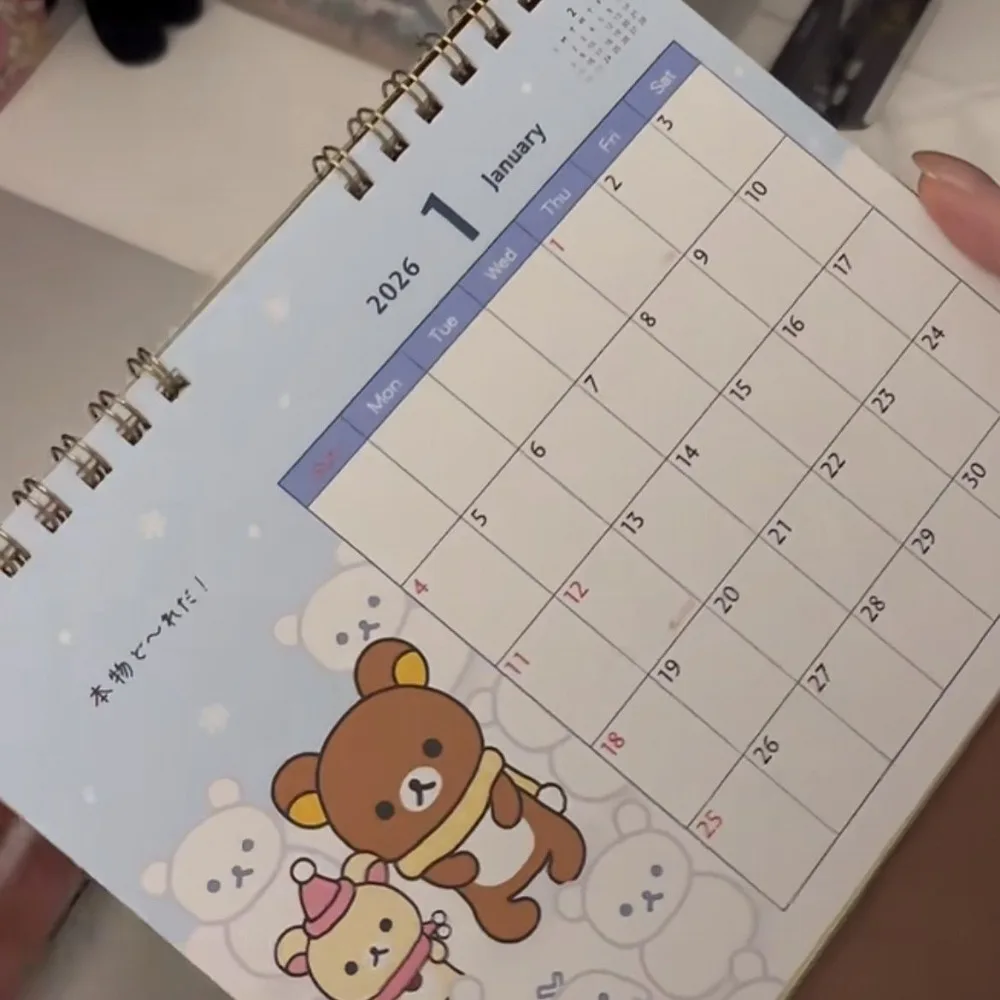 2026 تقويم Rilakkuma زخرفة سطح المكتب الكبيرة الإبداعية خطة التقويم الكرتونية اللطيفة تحقق في التقويم الشهري ألعاب هدايا الفتاة