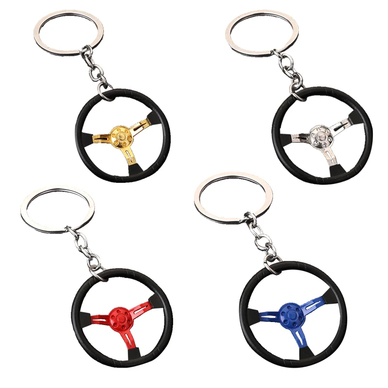 Creative Car Racing Steering Wheel Personality Modified Keychain Simulation Auto Parts Model Pendant Keyring Key Ring Chain