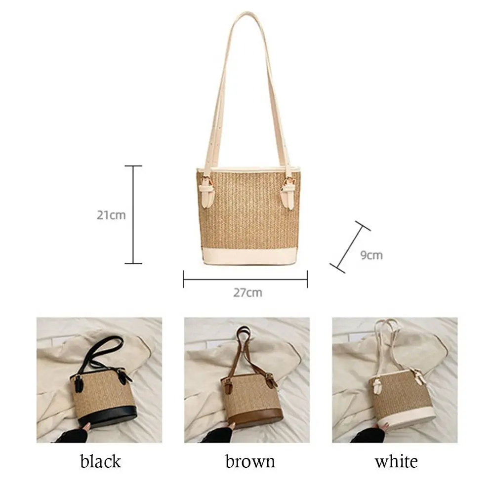 Woven Straw Bag Fashion Handmade Braid Large Capacity Handbag Rattan Shoulder Bag Women Girls