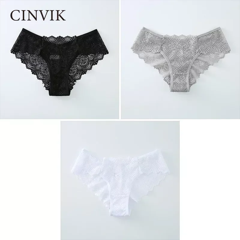 

24 2/3PCS Women's Sexy Full Lace Panties Female Low-waist Hollow Out Underwear Pure Color Transparent Brief Beautiful Embroidery