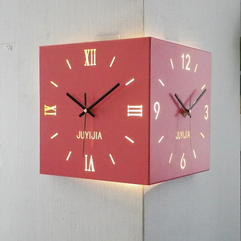 

3D Corner Wall Clock Home Decor Double Face Large LED Wall Clocks Modern Design Living Room Decoration Mute Clock Reloj De Pared