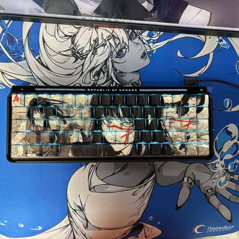 Chainsaw Man Mitaka Asa Keycap Anime Theme Keycaps Side Engraved Translucent Key Cap Cherry Height Mechanical Keyboard Keycap