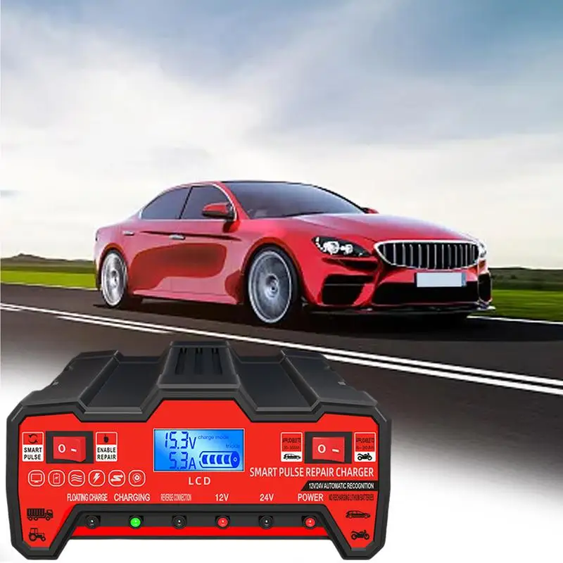 Battery Charger For Car LCD Display Auto Battery Charger Marine Battery Charger Heat-Resistant Battery Trickle Charger Truck