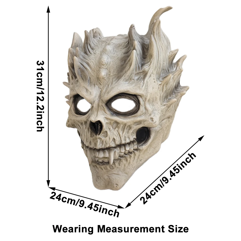 Full Head Skull Mask Scary Skeleton Latex Demon Masks Creepy Old Bones Warrior Headgear Helmet Halloween Cosplay Costume Props