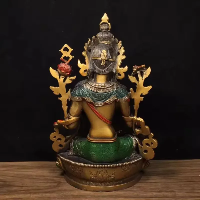 Ancient China's refined pure copper painted green Tara Buddha with exquisite craftsmanship and thick coating,unique fengshui