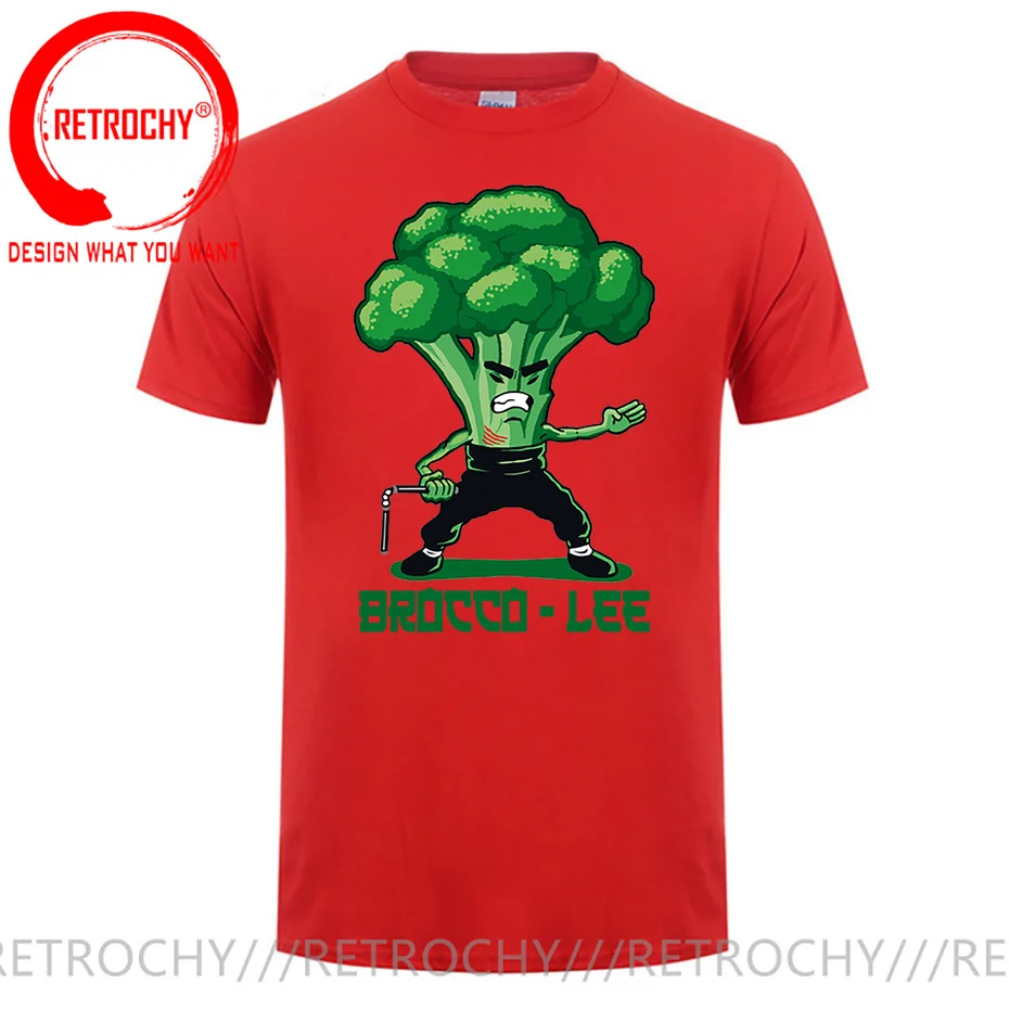 New Anime Brocco Lee T shirt men Funny Vegetable with Nunchucks T-shirt Parody Kung Fu Brucee Lee T shirt Jeet Kune Do tee shirt