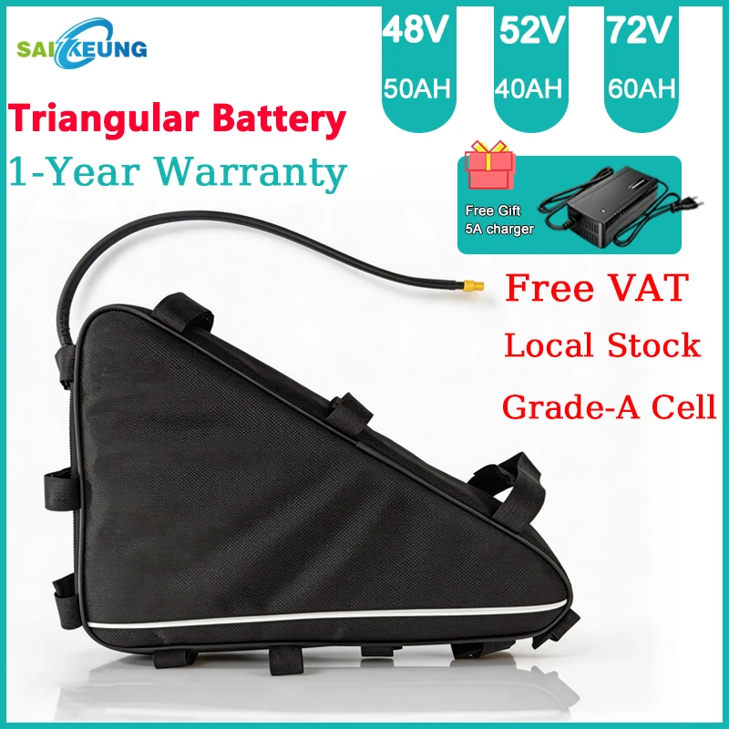 

Оригинальная аккумуляторная батарея Cham 48В 50Ач для электровелосипедов, треугольная, 52В 72В 30Ач 35Ач 40Ач 45Ач 60Ач, типоразмер 21700, для Bafang 500Вт-3000Вт