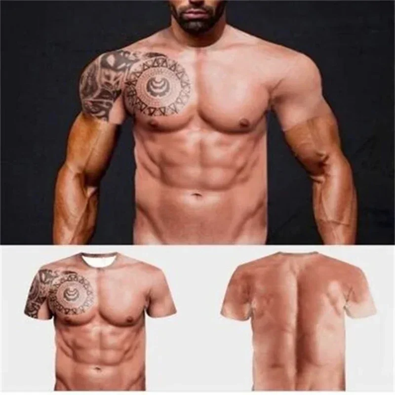 Muscle 3D T-shirt Muscle Tattoo Print T-shirt For Summer Beach Holiday Men Short Sleeve 3d Digital Printing T-shirt Casual Tops