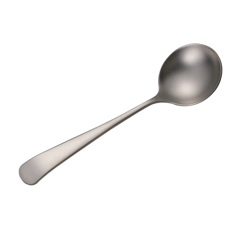 Retro Matte Spoon Household 304 Stainless Steel Silver Spoon Round Head Soup Spoon Dessert Spoon Sanding Tableware Spoon