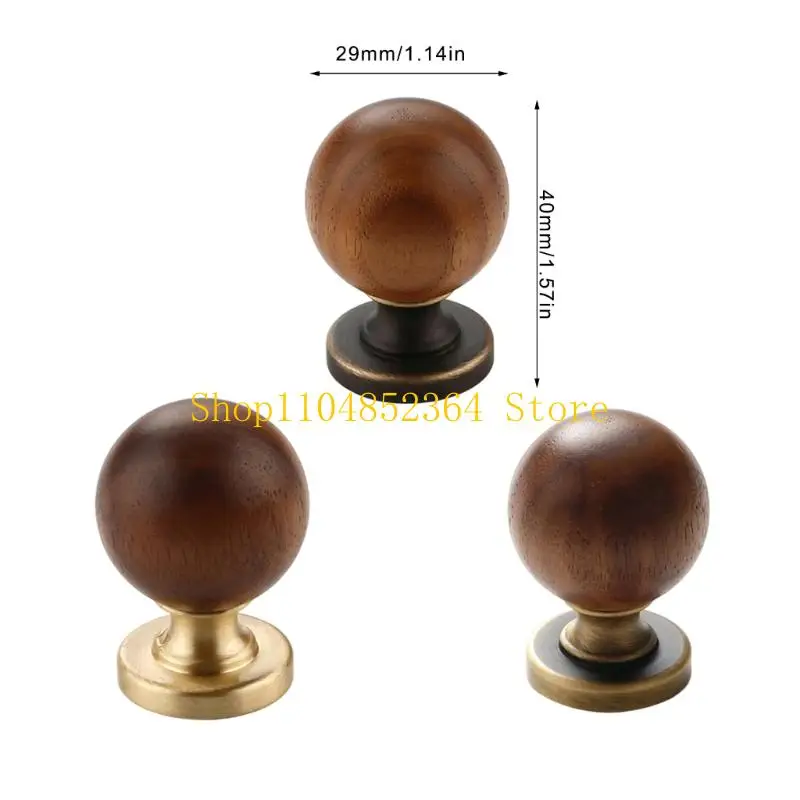 652F 2 قطعة الخشب الطبيعي والنحاس مقبض كابينة مقبض درج مستدير ديكورات المنزل مقبض تثبيت بسيط للأثاث والخزائن