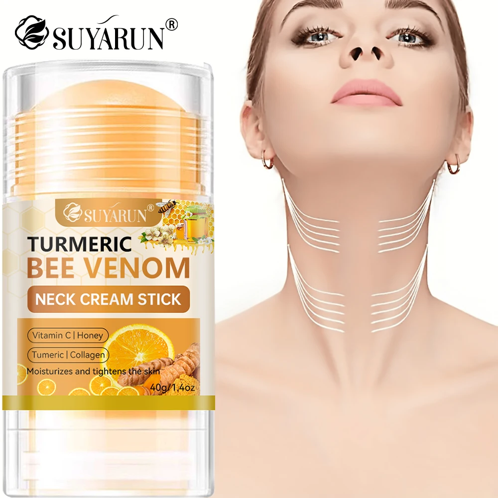عصا كريم للرقبة على شكل سم النحل الكركم من SUYARUN - شد البشرة المضادة للشيخوخة، تقليل التجاعيد، مرطب محمول لجميع الأشخاص.