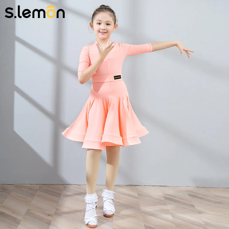 Set da due pezzi per ballo latino per bambini S.lemon - Abbigliamento da competizione professionale estivo con scollo a V e maniche a 3/4