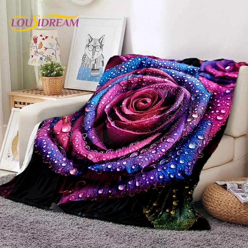 3D Rose Flowers Nordic Romantic Soft Flannel Blanket for Beds Bedroom Sofa Picnic,Throw Blanket for Cover Outdoors Leisure Gift