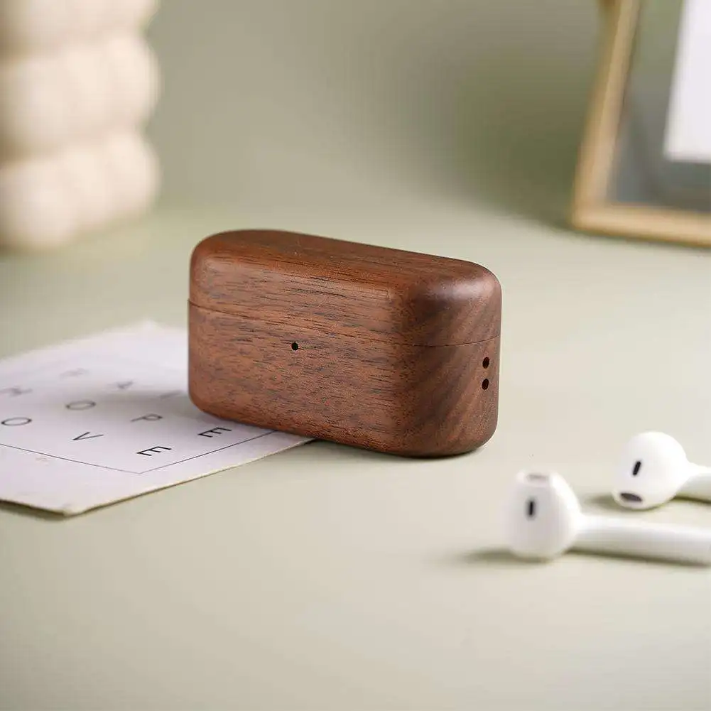 Funda protectora de nogal para Technics EAH-AZ100, funda de madera maciza para auriculares, accesorios protectores de auriculares inalámbricos Bluetooth B9J3